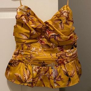 NEW Express Floral Satin Twist Front Peplum Tube Top Size XS